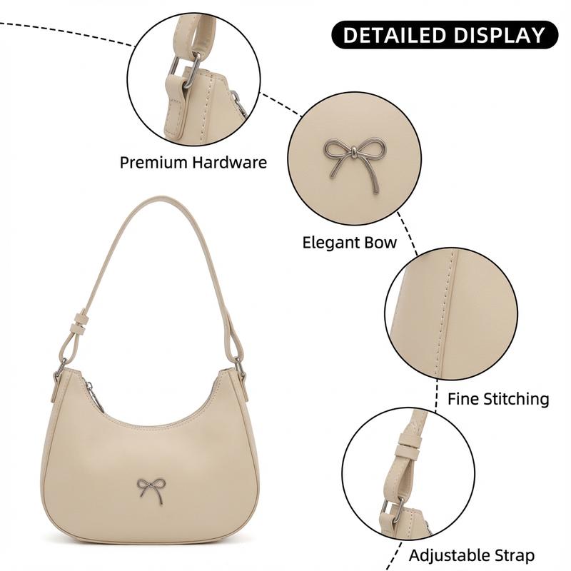 Shoulder Bag for Women, Hobo Handbags Trendy Y2K Purses Patent Leather Clutch Bag Cute Bow Purse  crescent  bag brown  purse
