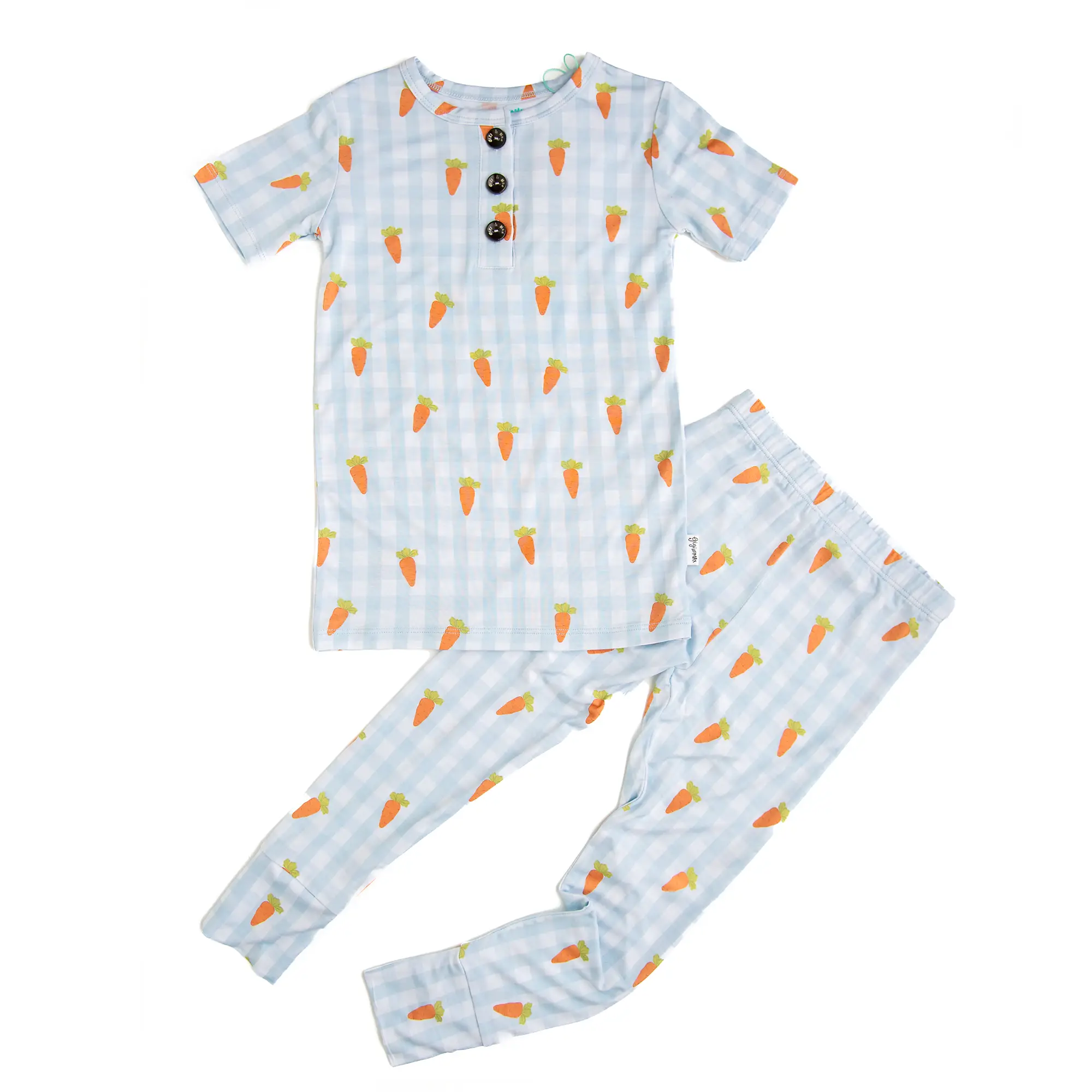 Henry Carrot Gingham TWO PIECE Bamboo Toddler Kids Carrot Blue Gingham Outfit Gigi and Max