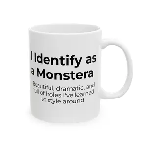 I Identify as a Monstera Funny Plant Lover Mug 11Oz Ceramic Glossy White Reusable Tumbler Microwave & Dishwasher Safe Minimal Aesthetic Cup for Coffee Tea Hot Cocoa