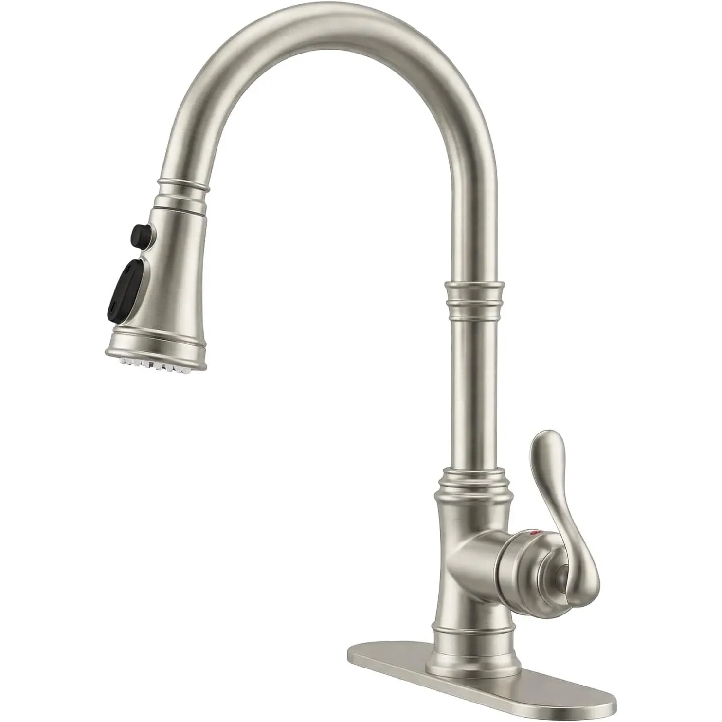 Brushed Nickel Kitchen Faucet with Pull Down Sprayer, Solid Brass Single Handle High Arc Kitchen Sink Faucet, 3  Modes, Deck Plate Included,  Bar Kitchen Faucet