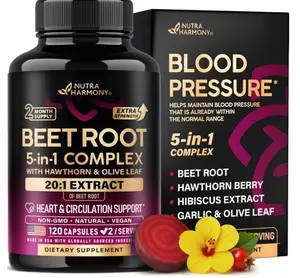 Beet Root Capsules - Healthy Blood Pressure Support Supplement for Heart & Circulation Support - with Hawthorn Berry, Hibiscus & Garlic - Nitric Oxide for Energy - Made in USA, 120 Capsules