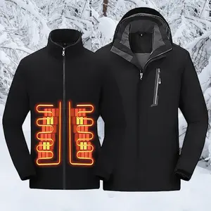 [Power Bank or Battery Pack Not included] Unisex 3-in-1 Puffer Coat Waterproof Heated Jacket with Massage Removable Warm Iiner Fleece Jackets