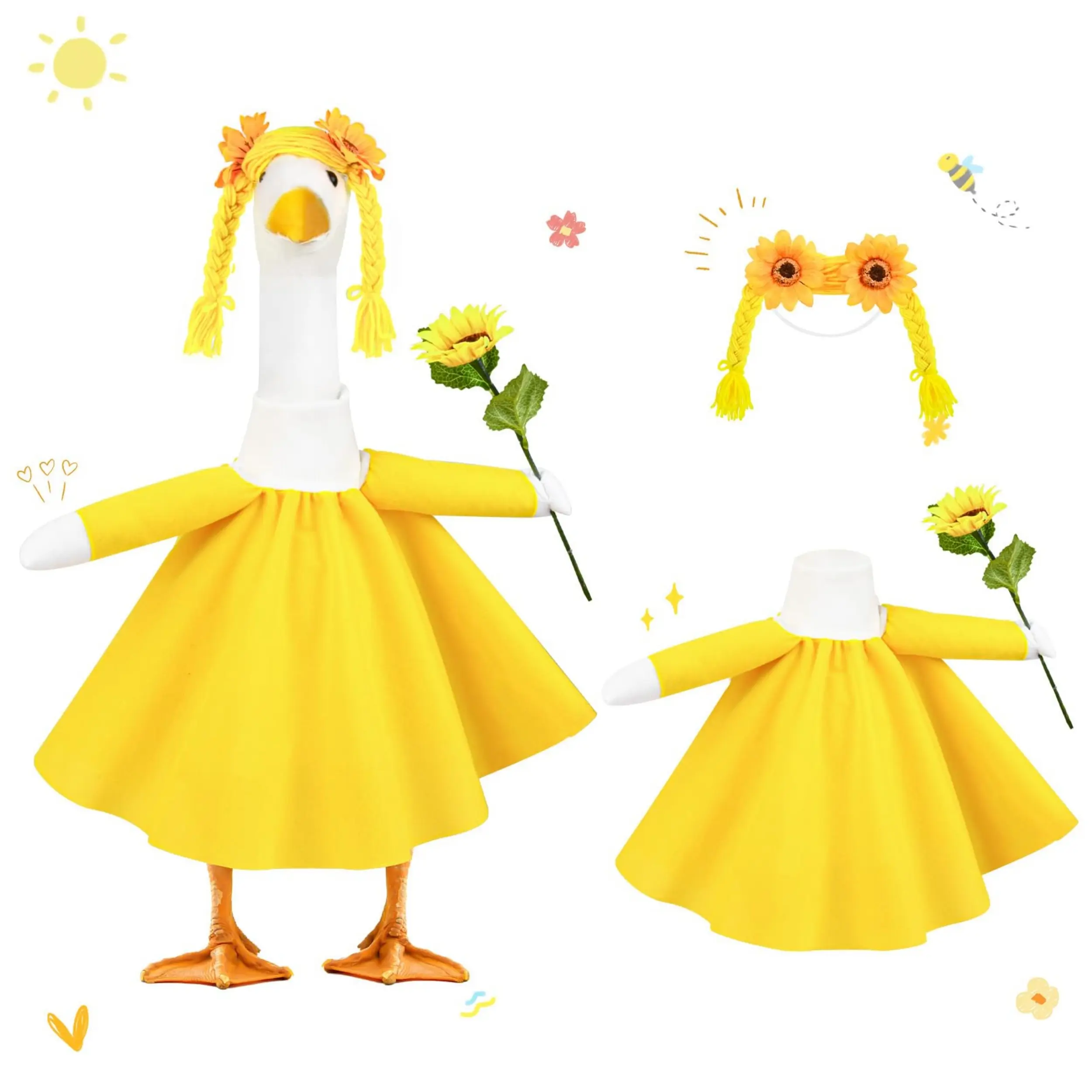 23" Sunflower Goose Costume - Cute Fun Porch Goose Clothes for Lawn Yard Patio Decor