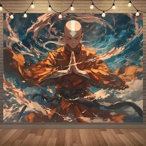 Avatar Aang Anime Party Backdrop Colorful Polyester Wall Banner for Photography Gaming Room Bedroom Event Decor Fan Gift