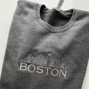 Embroidered Boston City Sweatshirt, Minimalist Skyline Gifts