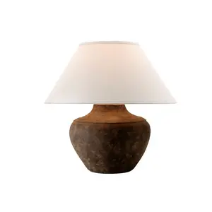 Calabria Rustco Table Lamp With Off-White Linen Shade and Textured Weathered Base