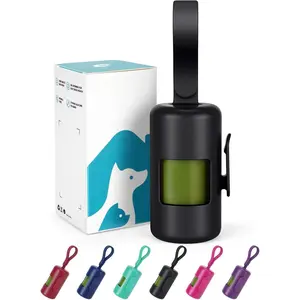 Poop Bag Holder?Convenient Hook for  Bags?? Strap Fits Any Leash??Large Opening for Easy Dispensing?with 1 Roll  Bags (Black)