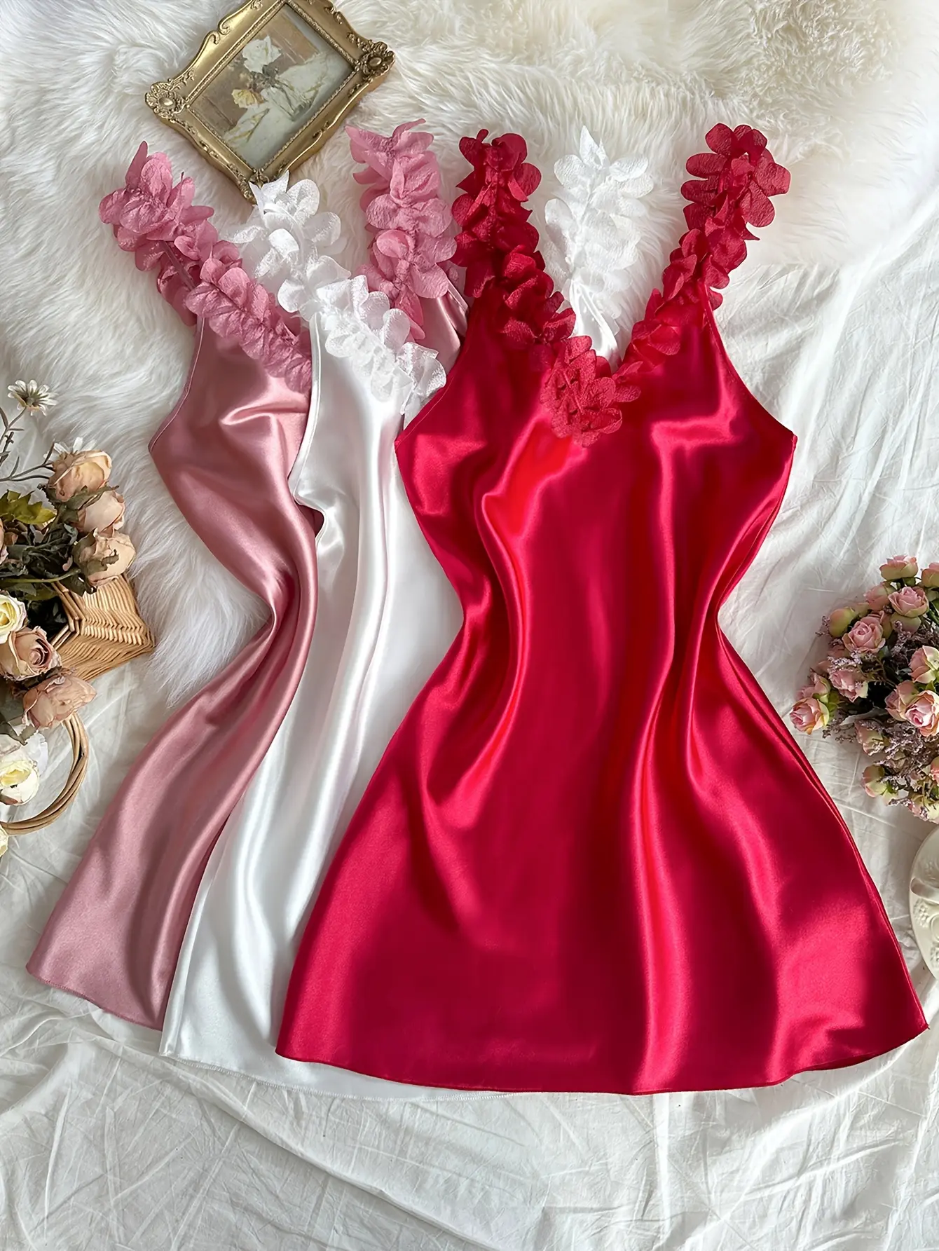 [3pcs Sleep Dress] 3pcs Romantic Valentine's Day Style Home Vacation Fashion Sleep Dress Set