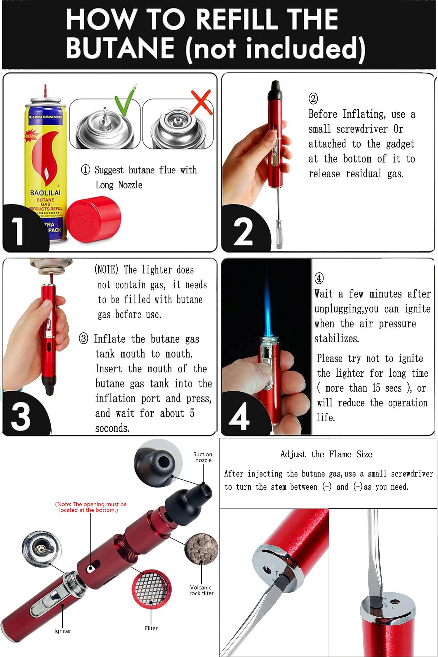 3pc Torch Lighter,(No butane included)All-in-OneTube Built-in Detachable Refillable ButaneTorch Handheld Lighter,Gift box StainlessSteel