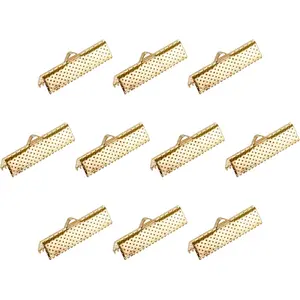uxcell 100Pcs Ribbon Crimp Clamp Ends, 25mm Bookmark Pinch Cord End Clasps for DIY Craft Making, Light Golden