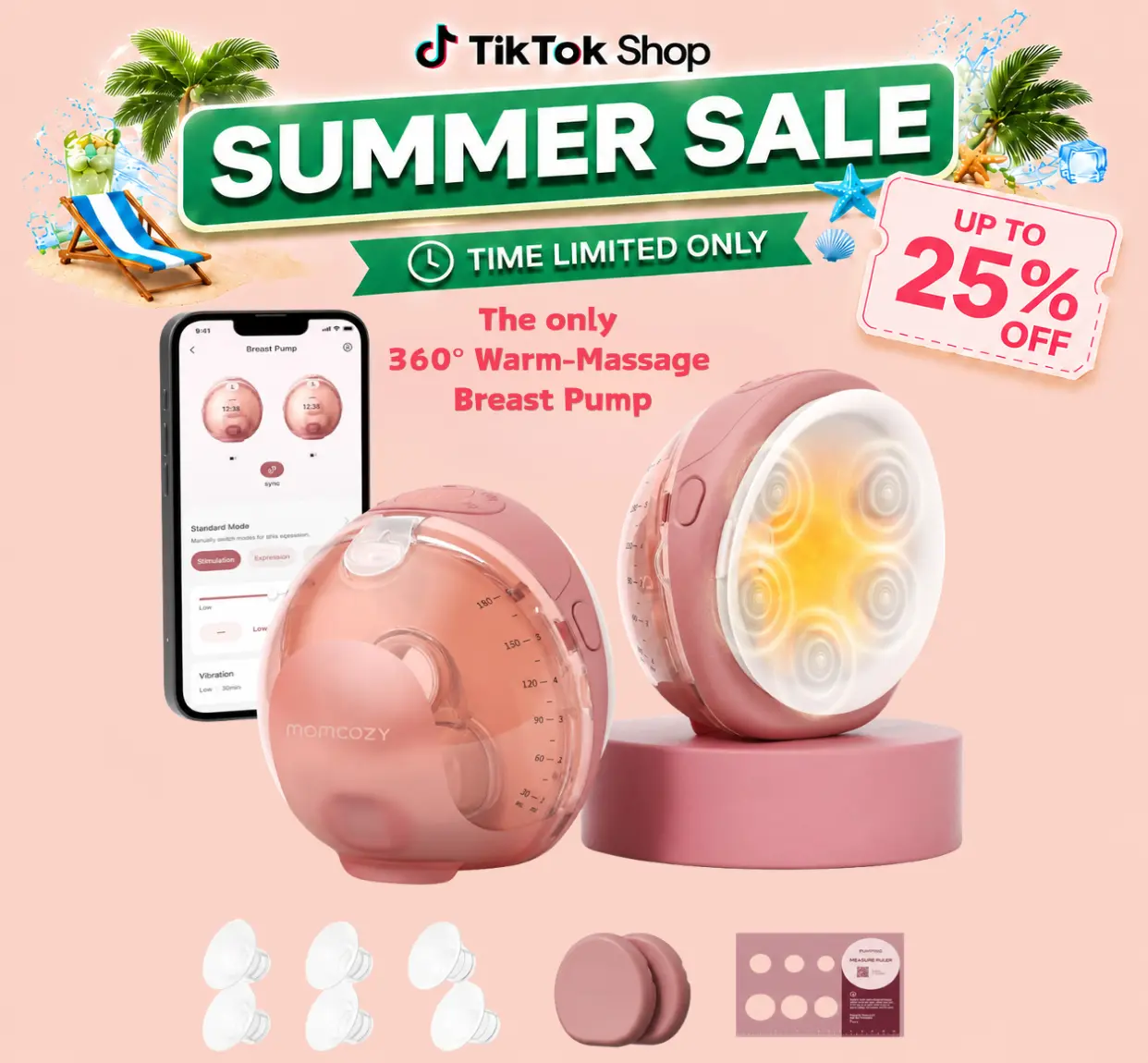 [Live Only] Momcozy Wellness 1 Wearable Breast Pump, Warm-Massage Hands-Free Pump with Heated Flange&Simulated Massage for Comfortable Breastfeeding&Let-Down, App-Controlled, 4 Modes 12 Levels, 180ml/6oz C