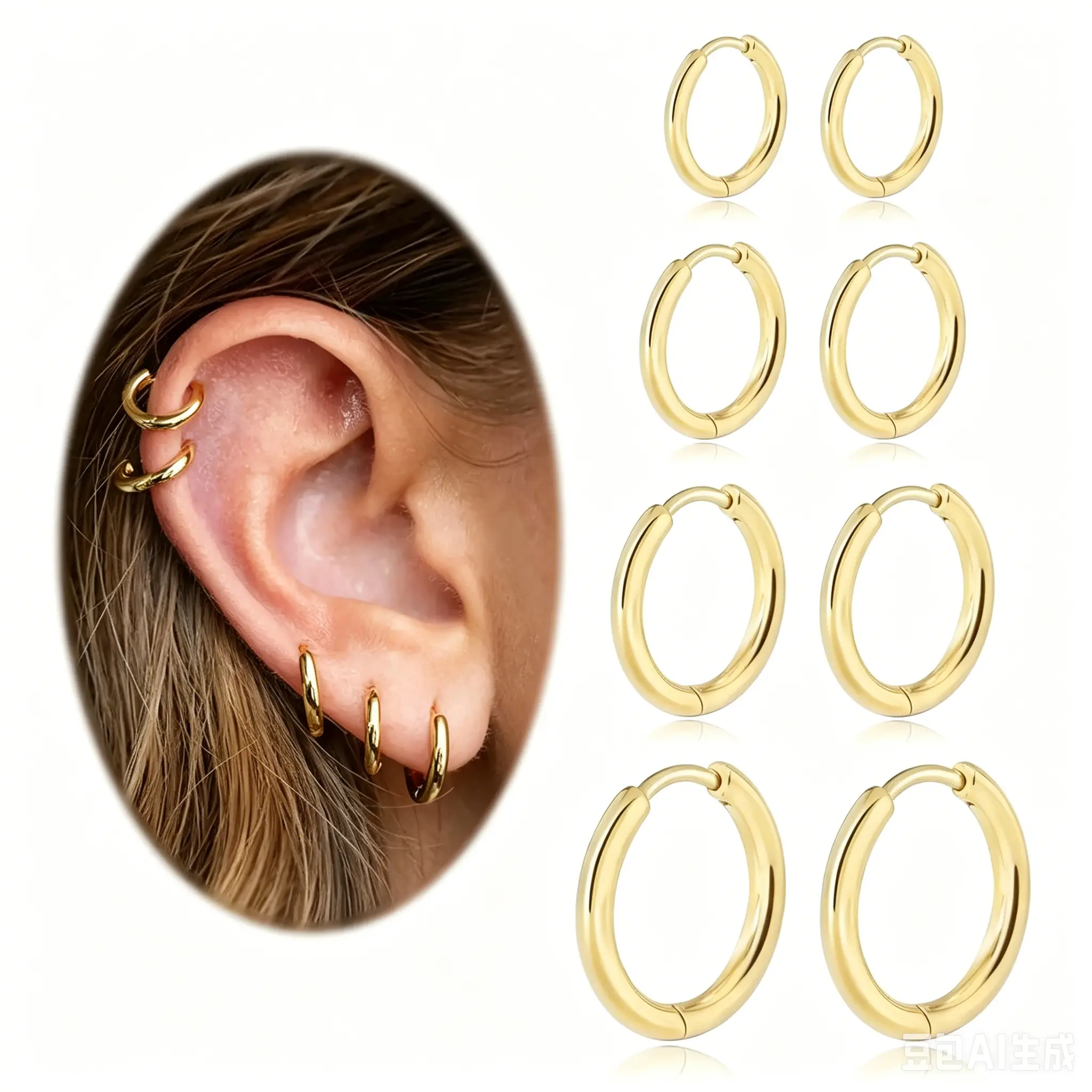 4 Pairs Hoop Earring Sets for Women, Earring Stack Small Earrings for Women, Multiple Cartilage Earring for Women, Lightweight Stackable Earrings for Sensitive Ears