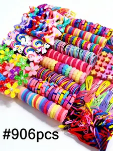 906/907pcs-Girls' Hair Accessories Gift Box Set, Cartoon Unicorn Series, Includes Bow Clips, Flower Hair Ties, Star Bobby Pins, Barrettes, High Elasticity Rubber Bands, Suitable for daily styling and as a gift for children