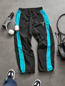 Men's Fashion Print Casual Outdoor Pants, Loose Fit Gym Shorts, Waist Drawstring, Elastic Cuff Design, Nylon Fabric, Lightweight Comfort, Tracksuit Bottoms, Drawstring Waist Athleisure