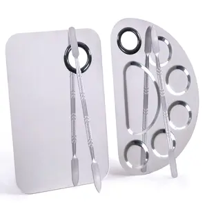 Stainless Steel Metal Makeup Palette with Spatula Artist Tool for Mixing Foundation Nail-Art, Cosmetic Makeup Palette, Makeup Plate, 6*4"/Silver/2pcs makeup tool air  contour makeup  set stackable  makeup