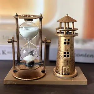 1 Count,Antique Bronze Lighthouse Timer Ornament ,Vintage 3D Three-Dimensional Desktop Ornament for School Season, Office and Home Decor,Fun moving gifts, Christmas, New Year's, graduation gifts