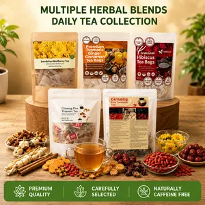 Herbal Tea Variety Pack – Ginseng Tea, Turmeric Tea, Dandelion Blend & Hibiscus Tea Bags, Individually Wrapped Herbal Tea Collection