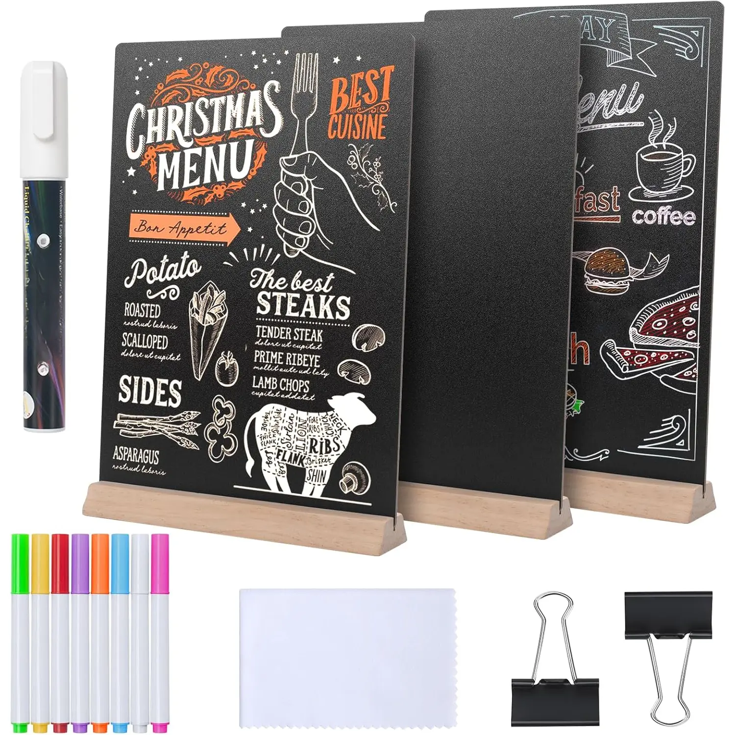 8 x12 Inch Tabletop Chalkboard Sign with Base Stand, Menu Chalk Board Sign Store  Signs, Message Boards for Party, Wedding, Tables Decoration, Bar and Restaurant (3 Pack)