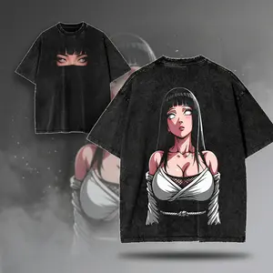 Hinata Hyuga - Naruto Anime Double Printed Vintage Washed Tee Tanktop Unisex Anime Manga Washed Cotton T-shirt Gift For Anime Fan graphic 90s Top