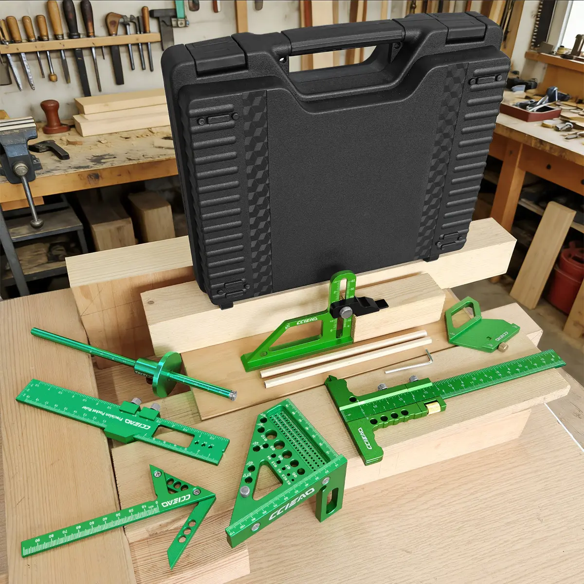 High Precision Woodworking Ruler Set, T Square Ruler, Aluminum Alloy Marking Gauge, 45/90 Degree Scribe, Multifunction Carpenter Measuring Tools