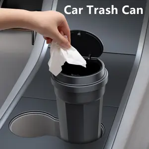 1pc Car Trash Can With Lid, Portable Car Garbage Can, Car Dustbin Storage Box Organizer, Home Auto Interior Accessories, Car Organizers, Car Organization Supplies