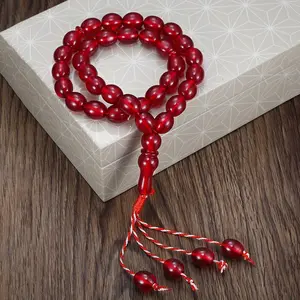 1pc Fashionable Ethnic Style Red Oval Acrylic Prayer Beads, Hand Knotted, Ramadan Gift, Suitable for Both Men and Women