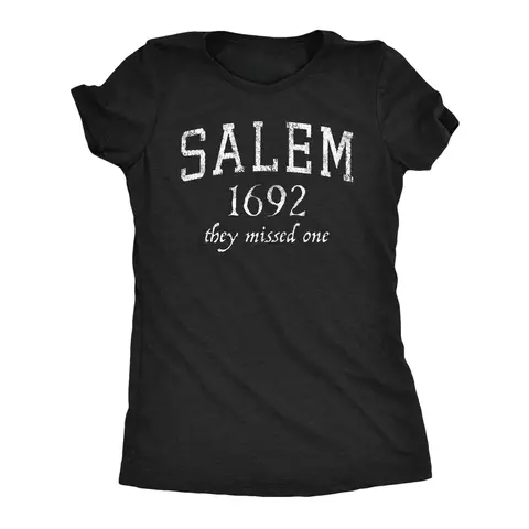 Womens Salem Mass 1692 T Shirt Funny Halloween Witch Broom Joke Tee for Ladies Funny Womens T Shirts Cute Vintage Fashion Casual Ladies T-Shirt Gift Halloween Tops for Women Funny Sarcastic Top Women's Novelty Black -