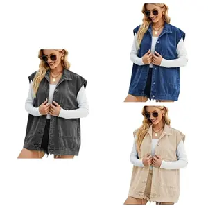 DUTUT Women's Denim Vest Summer Fashion Trendy Sleeveless Cardigan with Pockets Comfortable Hipster Style Tops for Outdoor Wear