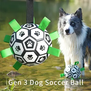 Gift for Pets,Dog soccer toy football strap Football&Inflator 2pcs set, suitable for tug of war, puppy birthday gift, dog drag toy, dog water toy. Made of advanced PU material, it can kick and bounce. war toy