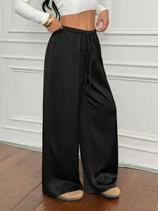 Women's Low-Waist Casual Retro Satin Long Pants, Versatile Marl Color, Comfortable & Stylish, Perfect for Daily Wear, Womenswear