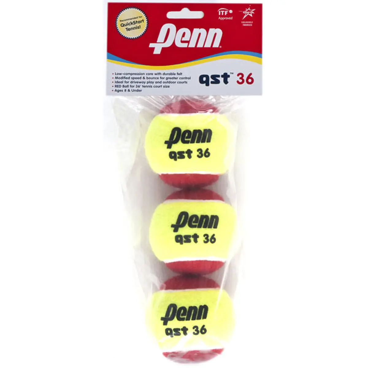 Penn QST 36 Red Felt Training Tennis Balls - Bag (3 Balls)