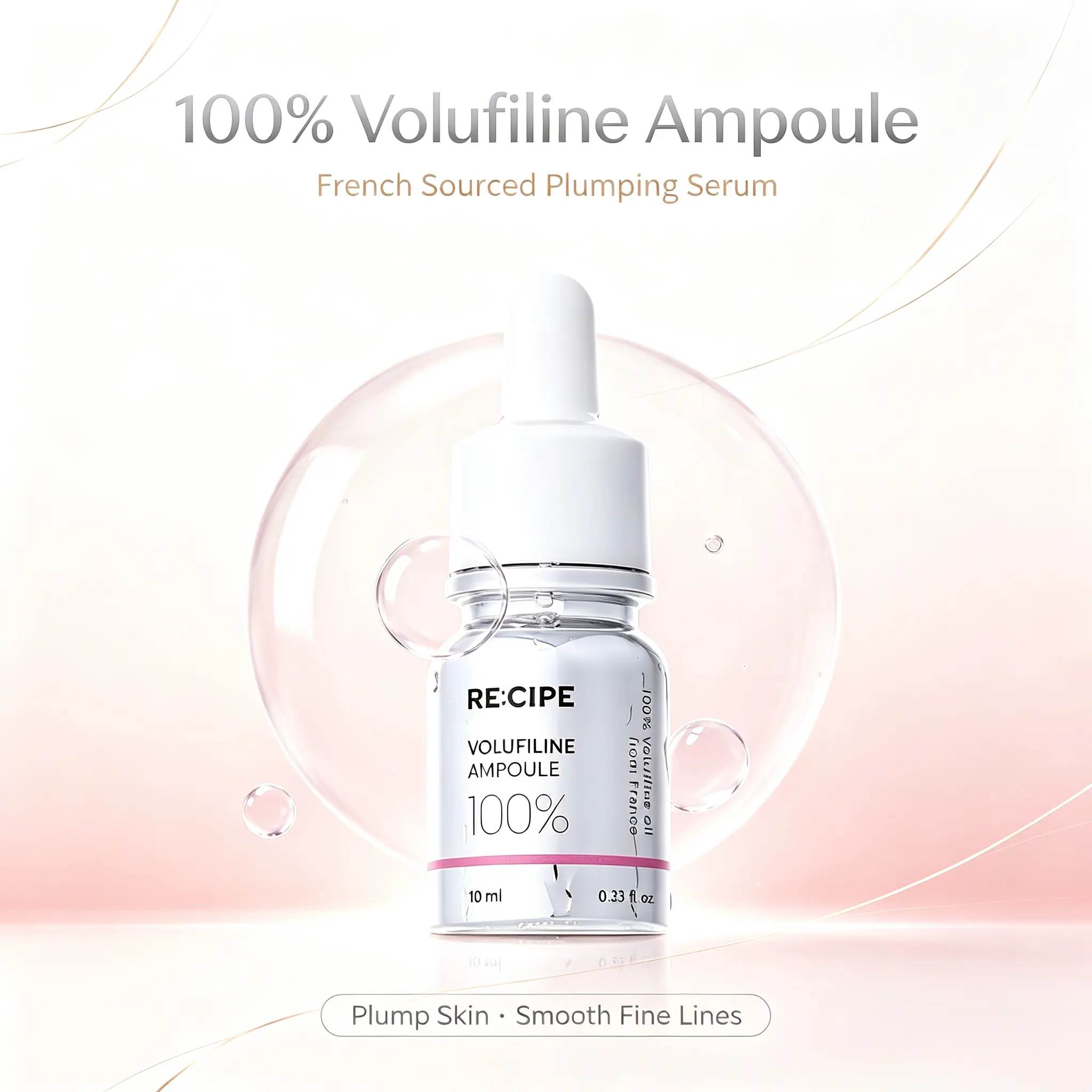 RE:CIPE 100% Volufiline Ampoule, Sourced From France Sederma, Plumping Facial Concentrate Serum, Improve Skin Hollow & Fine Lines, Boost Skin Volume & Elasticity, 10ml