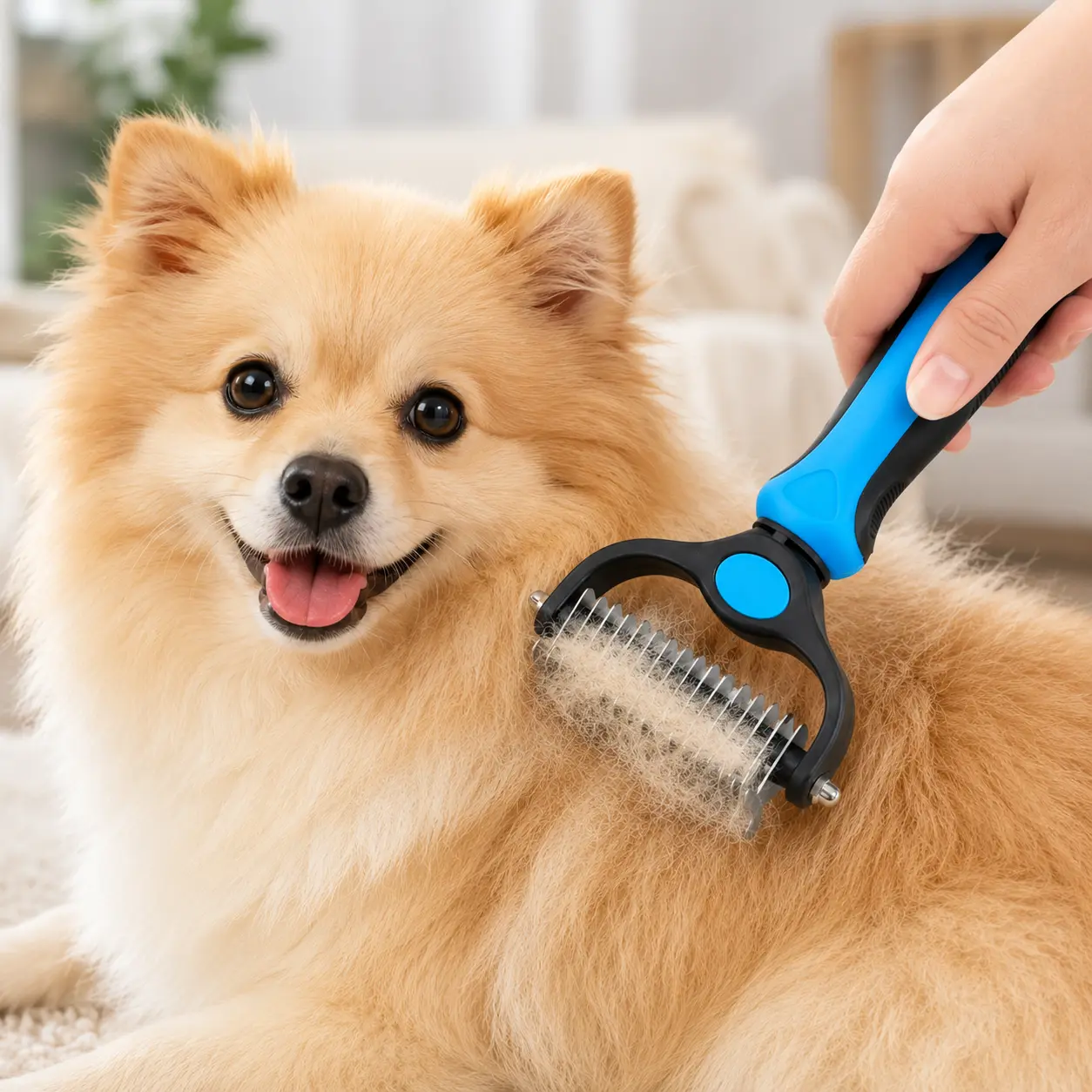 Pet Hair Brush - Double Sided Shedding, Dematting Undercoat Rake for Dogs and Cats, Extra Wide Dog Grooming Brush, Reduce Shedding by 95%, Blue