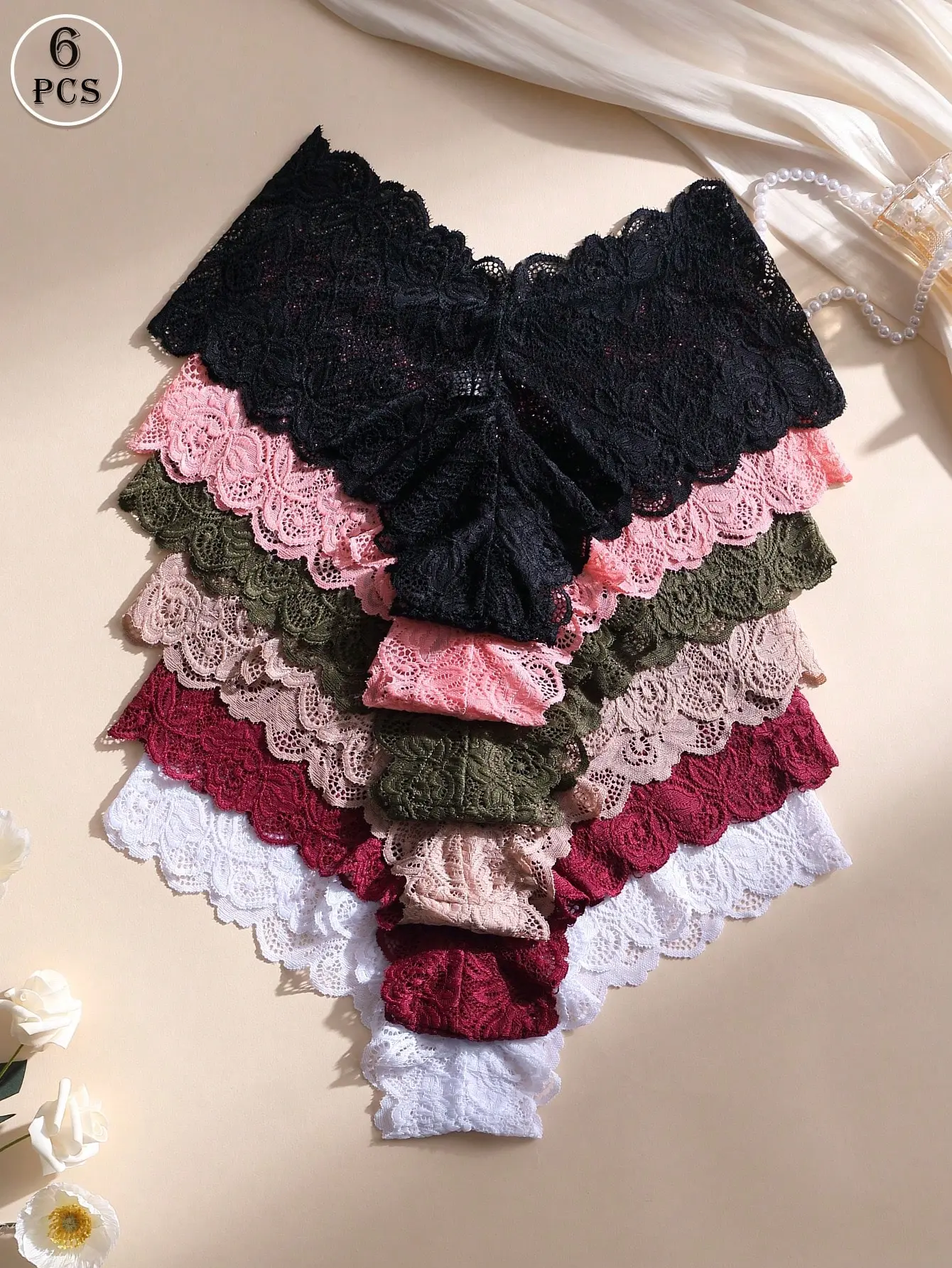 FS 6pcs Pack Women's Sexy Lace Patchwork Seamless Hipster Panties Soft Comfortable Breathable Suitable For Yoga Active Daily Wear