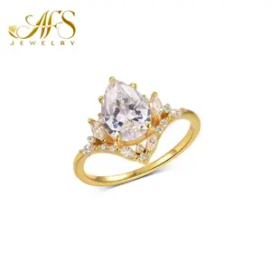 AFS Jewelry Princess Crown Ring 2CT Pear Cut Synthetic Moissanite Engagement Ring S925 Sterling Silver Elegant Wedding Band Dazzling Promise Anniversary Gift for Daily Wear
