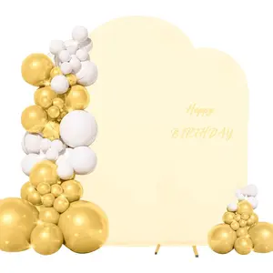 Set of 2 Wedding Arch Cover 2-Sided Round Top Spandex Fitted Arch Backdrop Cover for Birthday Baby Shower Wedding Arch Stand(7.2FT, 6.6FT, Beige)