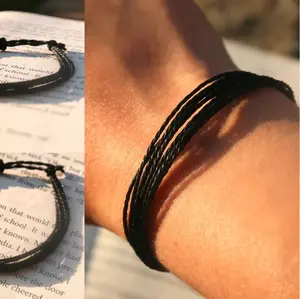 Black Adjustable Wax String Bracelet