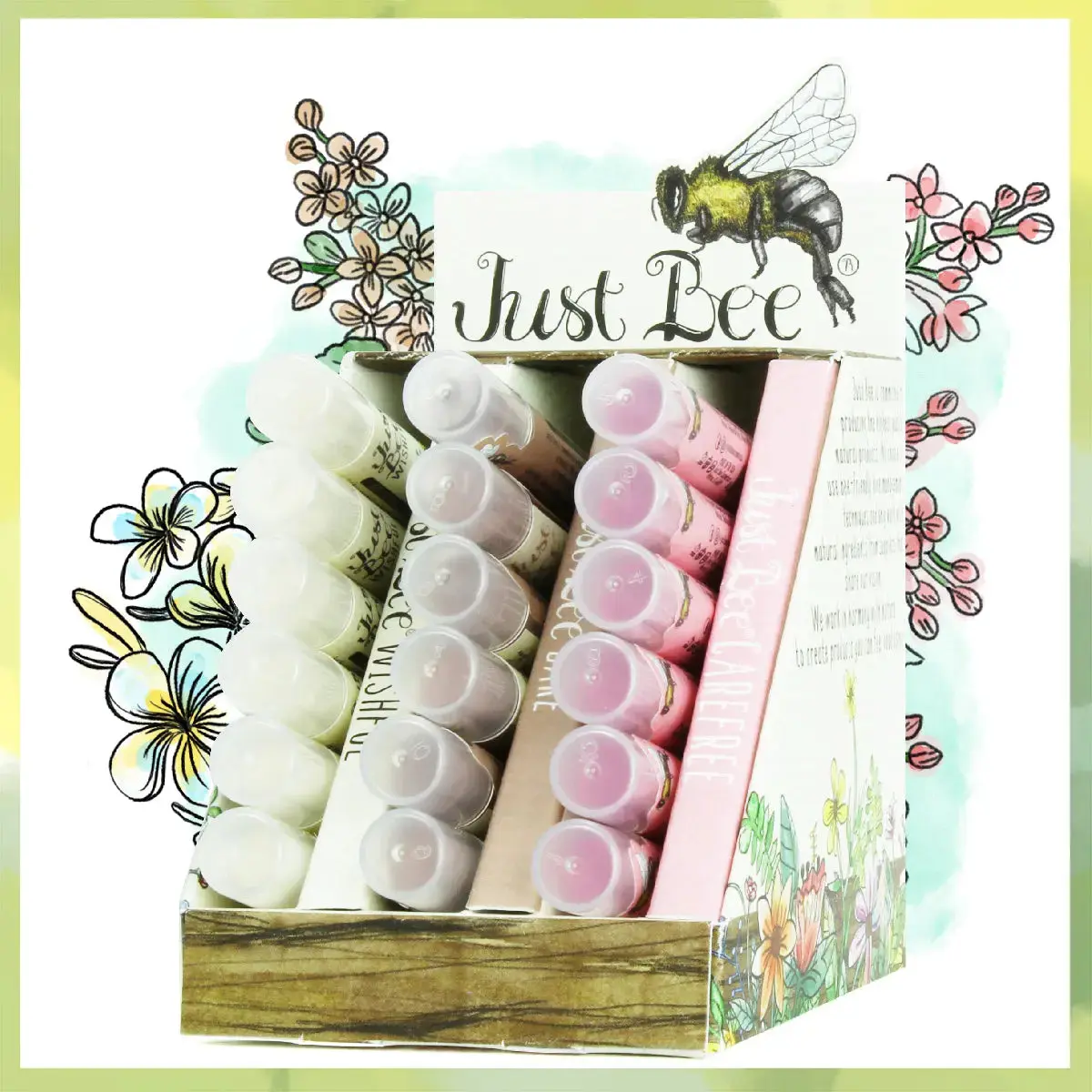 Light Shade (Wishful, Bare, Carefree) Display Pack - Natural Shimmer Balm Sticks, 18-Pack