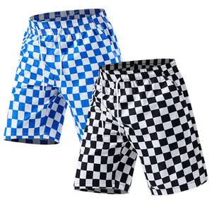 Men’s summer casual shorts featuring a checkered print and retro racing design, elastic waistband, comfortable fabric, suitable for everyday wear and the beach #SummerVibes