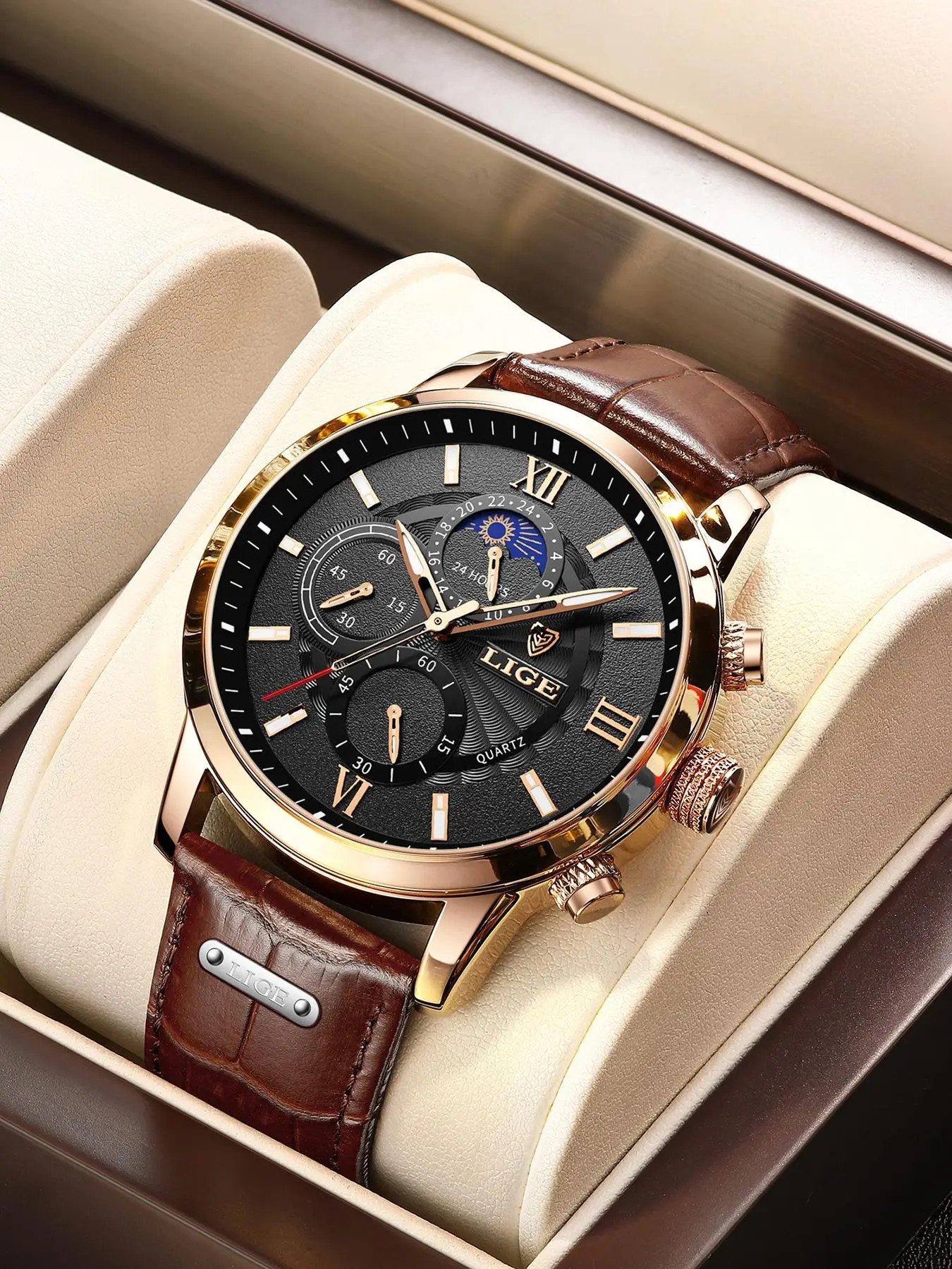 Men's Business Fashion Round Dial Analog Quartz Watch, Summer 2024 Casual Pu Leather Strap Watch, Perfect Gift for Men, with Box