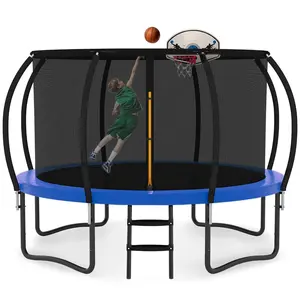 Trampoline 12FT Trampoline Outdoor with Basketball Hoop, Ladder, Rebounder Trampoline for Kids Adults with Enclosure Net, Heavy Duty Trampoline for Backyards