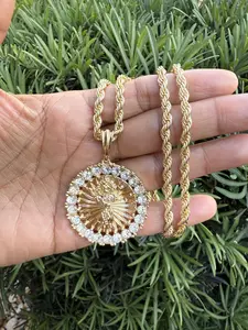 14K Gold Plated Divino Niño Jesus Dije/Pendant - Rope Torch 24-Inch 2.5mm Bling Crystals Religious Pendant Paved White Bling CZ Jewelry Faith Cross Necklace