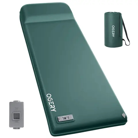 OGERY Self-Inflating Sleeping Pad - 3.15" Ultra-Thick Memory Foam, Electric & Foot Pumps, Built-In Pillow, Quiet Lightweight Insulated Durable Mat, Auto-Inflator Foam Camping Mattress Inflatable Bed, 4-Season Camping Hiking Tent Travel Car Essentials, Aut