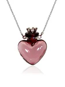 Heart-Shaped Glass Bottle Pendant Titanium Steel Necklace, Perfume Essential Oil Holder, Unisex Daily Wear, Gift for Friends and Family
