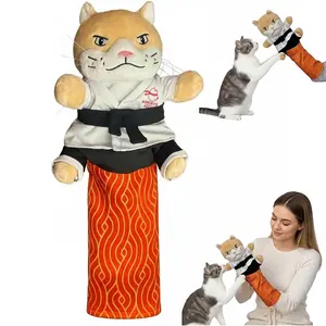 Interactive Karate Kitty Puppet Cat Wrestling Toy with Protective Arm Sleeve & Biting Hand - Fabric Kitten Boxing Arm Wrestling for Breed Cats, for Simulation Play (No Training) - Cat Supplies