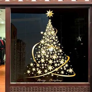 Christmas Tree Window Sticker, DIY Static Wall Door Mural Decal, Single Piece Glass Decoration, Holiday Home Decor