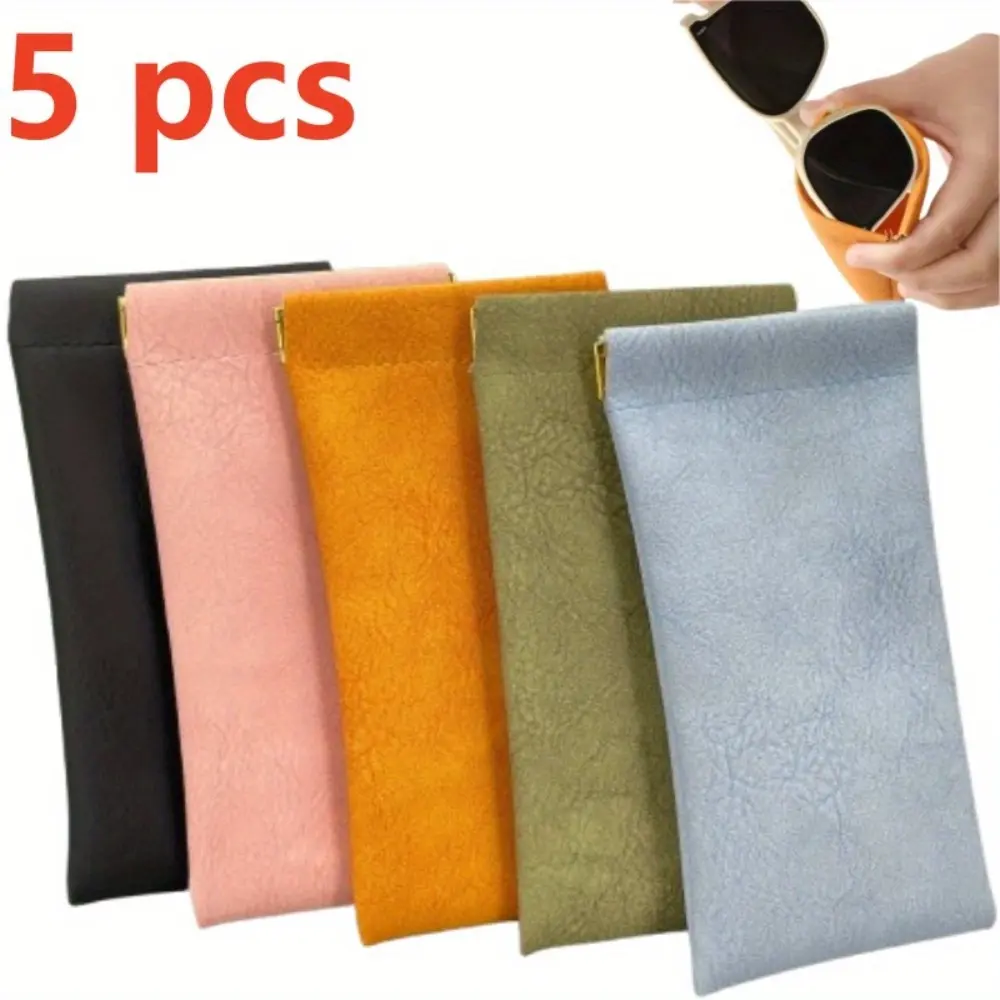 Glasses Case Soft 5 Packs - Portable Leather Squeeze Top Eyeglass Case,Soft Sunglasses Case For Women Men