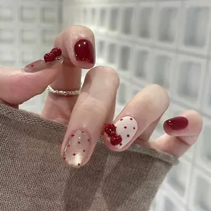 Short Square French Nail Tips, Nude Wine Milk, 3D Bow Polka Dots, No Bake Reusable Nails, Spring Summer Manicure, Press On Nails