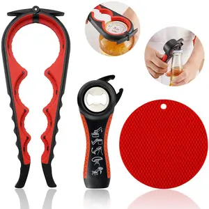Jar Opener for Weak Hands, Seniors with Arthritis, 5 in 1 Multi Function Kitchen Bottle Opener Lid Opener For Arthritic Hands with Non Slip Rubber Jar opener Gripper Pad Kitchen Gadgets