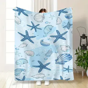 Starfish & Seashell Throw Blanket, Soft Sea - themed Blanket for Bed, Extra Large Machine Washable, All Season Flannel, Comfort for Home Office, Gifts for Beach Lovers